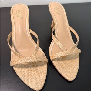 Women's Beige Strappy Pointed-Toe Heels